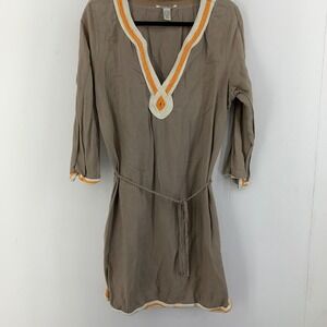 Lucky Brand Womens Large Linen Cotton Tunic Dress Boho Hippie Peasant Earthy